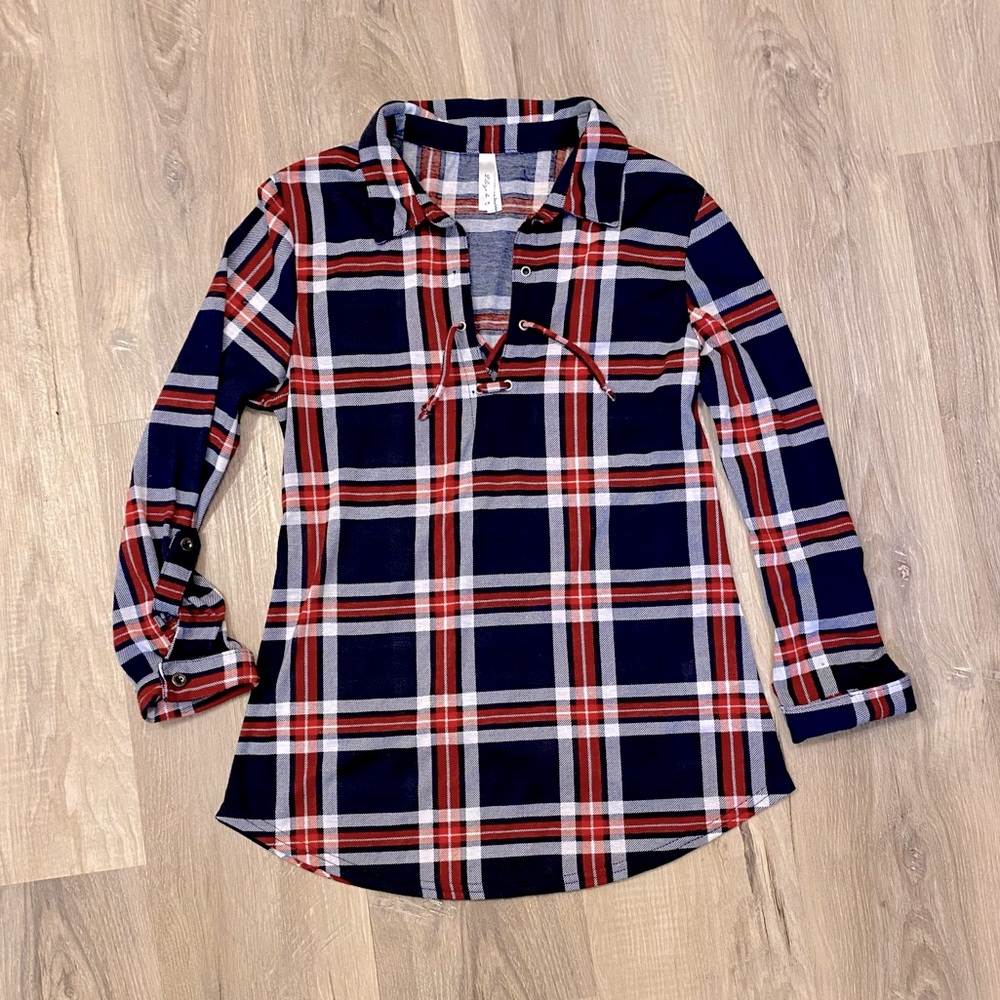 5 for $19 // 2 DYE 4  Plaid sheer Top